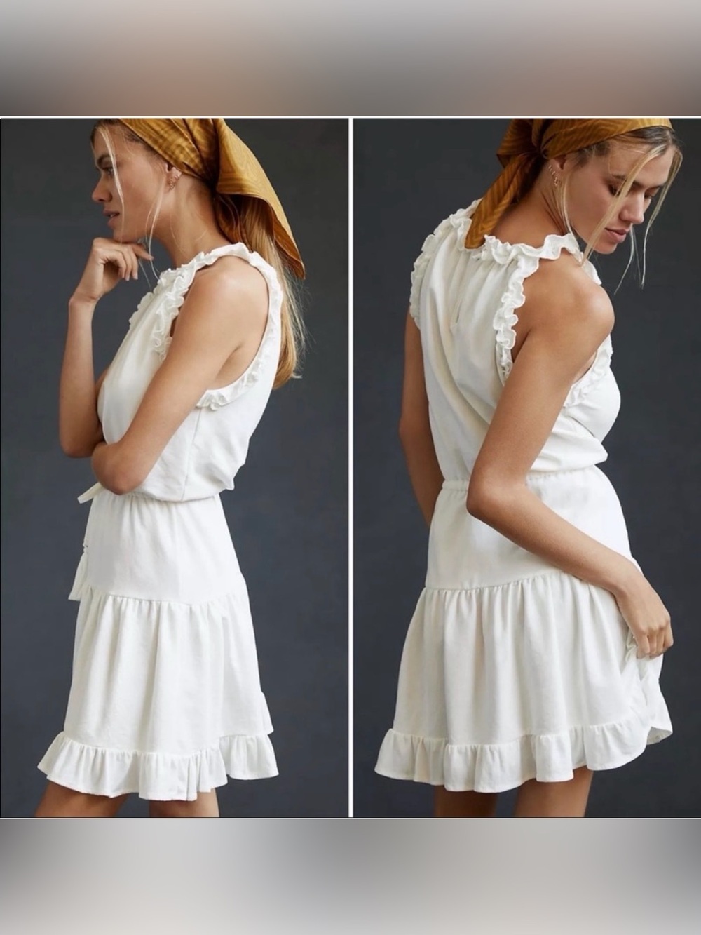 Sundays Larissa Ruffled Halter Tiered Mini Dress 2 white Coconut Milk Summer